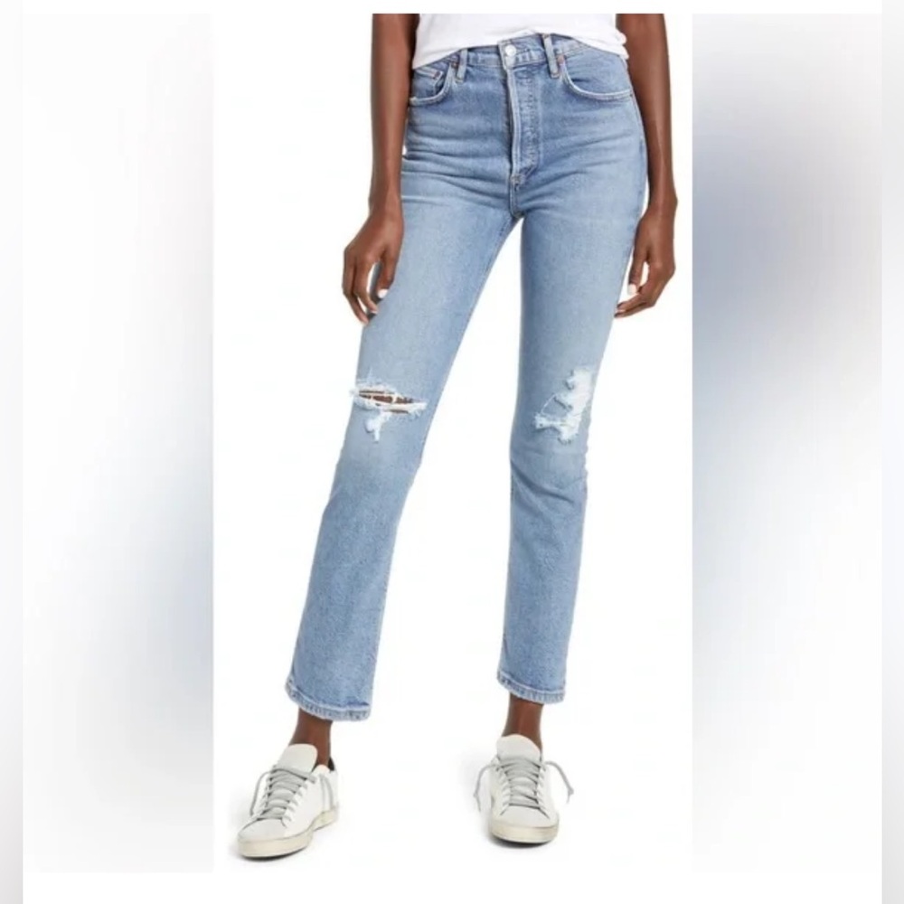 AGOLDE high rise Riley straight jeans ankle length.